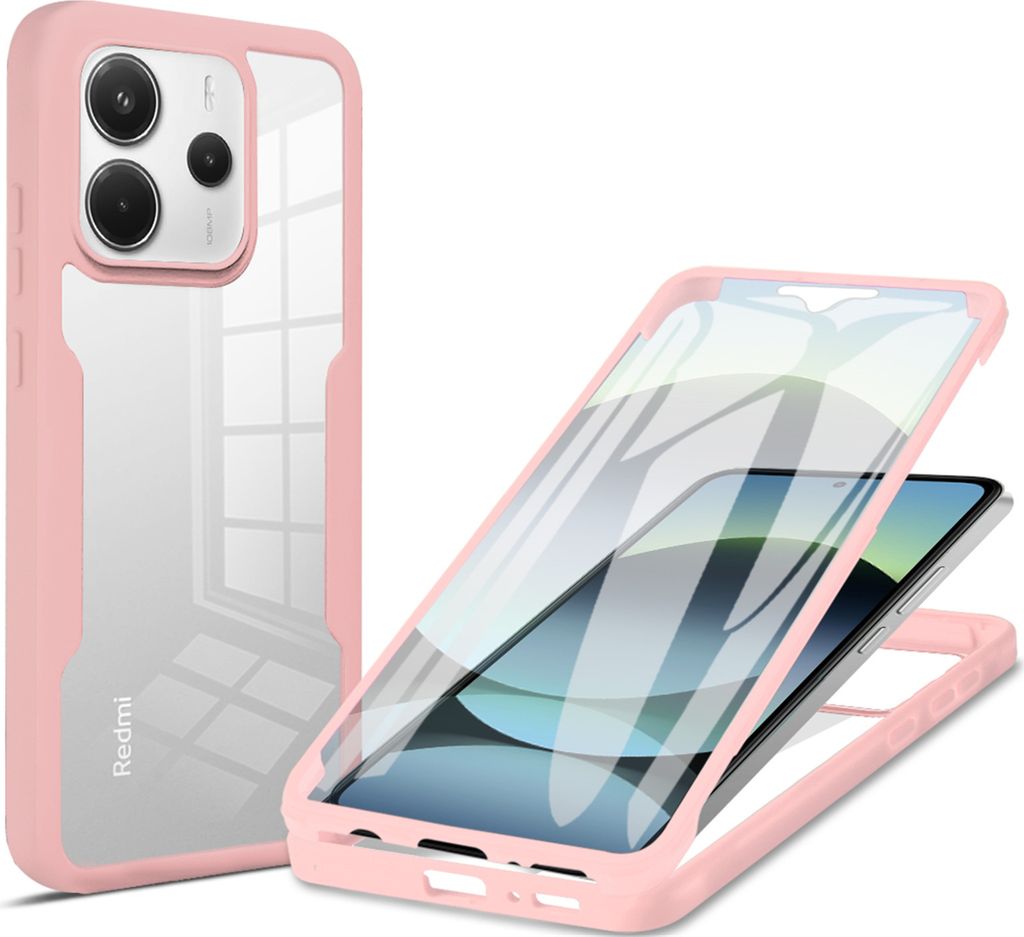 360° Grad Hülle für Xiaomi Redmi Note 14 5G vollschutz Integriertem Displayschutz in Rosa