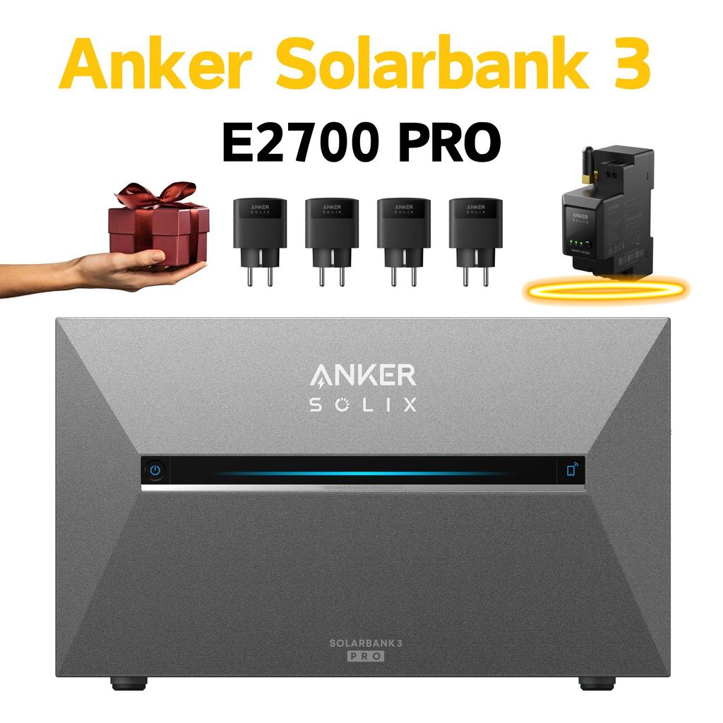 Anker SOLIX Solarbank 3 E2700 Pro Solarspeicher Balkonkraftwerk mit Smart Meter und Smart KI Eigenschaften,mit Energiespeicher 2.688kWh
