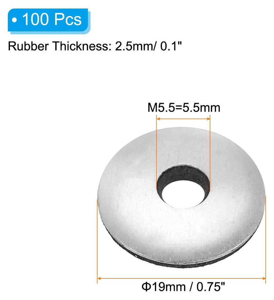 M5,5x19mm Aluminium EPDM Verbunddichtung Neopren Gummi Dichtungsscheiben, 100 Stš¹ck Neopren Gummi Unterlegscheiben fš¹r Maschinen, Schiffe, D?...