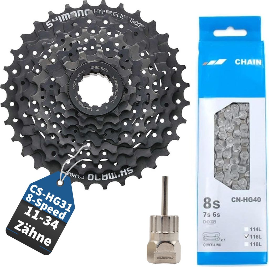 Kassette 8-fach Shimano Altus HG31 11-34 + Kette + Werkzeug Produktbild 
