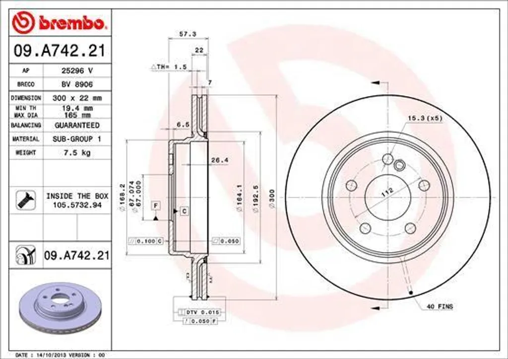 Brembo 09.A742.21 Disque de Frein Haute Performance pour Mercedes W124