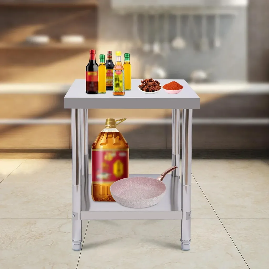 Table de cuisine moderne en métal argenté - Collection Studio Loft Chic