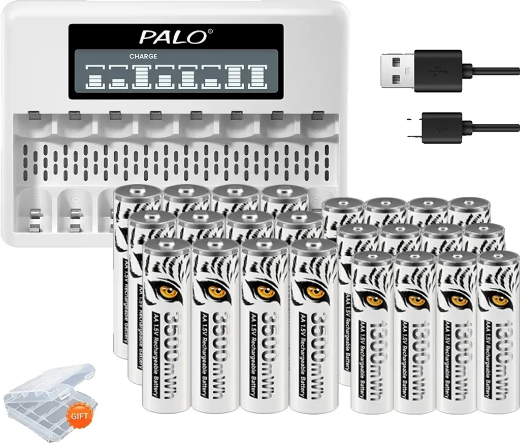 PALO Pack Piles Rechargeables AA AAA avec Chargeur Rapide USB