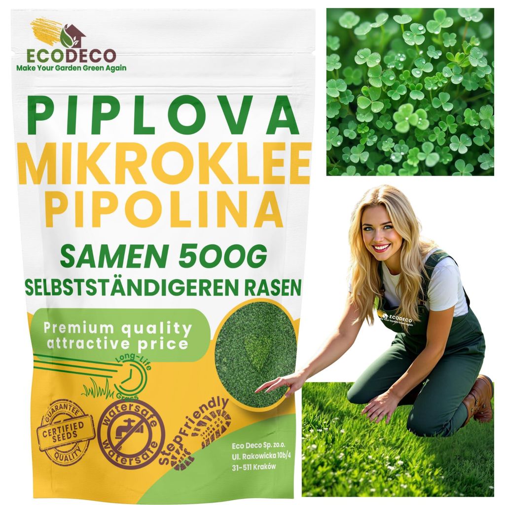 ECODECO Mikroklee Samen Weiß Klee Samen Clover Rasen Samen Zwergklee Euromic für Gleichmäßiges und Grüner Gras Microclover für Grassamen Saat...