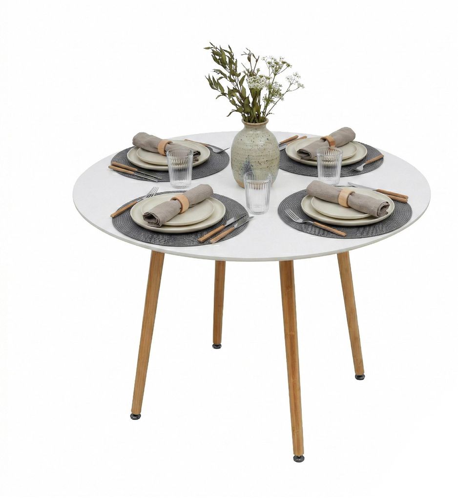 relaxdays Runder Esstisch mit Bambusbeinen