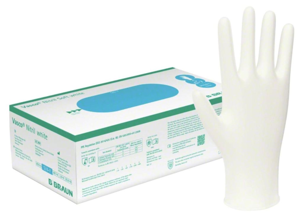 B. Braun Vasco Nitril white Einmalhandschuhe - XS / Weiß | Packung (100 Stück)
