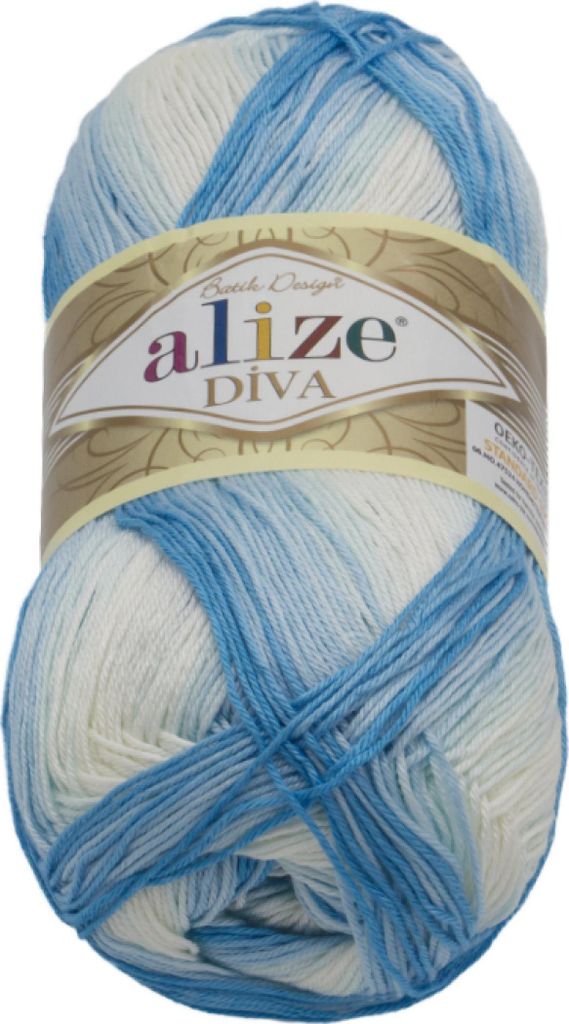 Przędza DIVA BATIK - 100 g / 350 m - biała, niebieska Zdjęcie produktu 