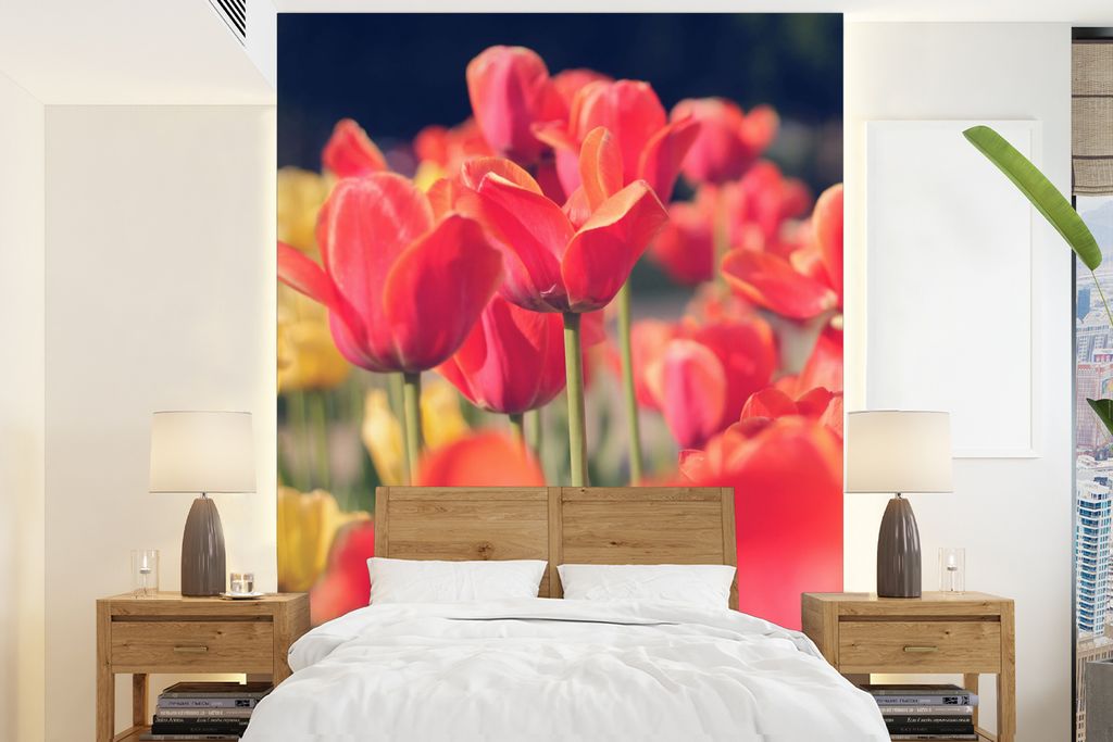 MuchoWow Fototapete für Wohnzimmer oder Schlafzimmer Wandtapete Vinyl Motivtapete Tulpen - Blumen - Natur - 165x220 cm - Wanddekorationen