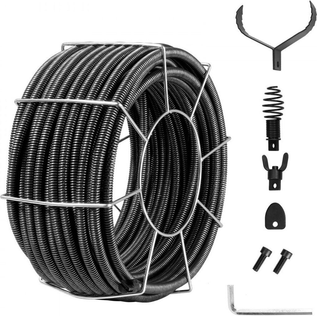 Rohrreinigungsspirale - 30 m x 19 mm - Stahl - 4 Schneidern - 100 bis 200 mm - Innerer Kern - Spüle, Bodenablauf, Toilette