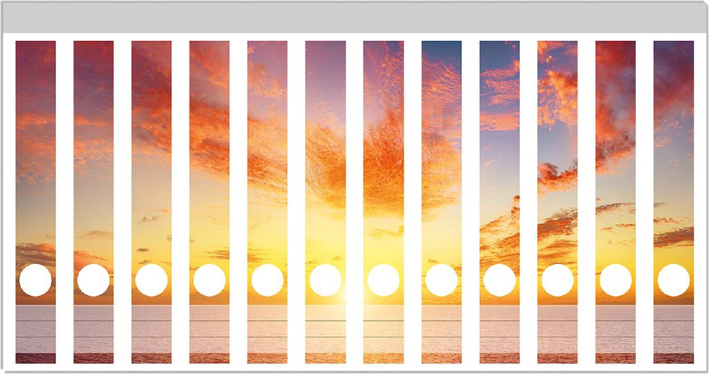 Wallario Ordnerrücken Sticker, selbstklebend für schmale Ordner, 12 Stück, Motiv Sonnenuntergang über dem Meer - rote Wolken und blauer Himmel