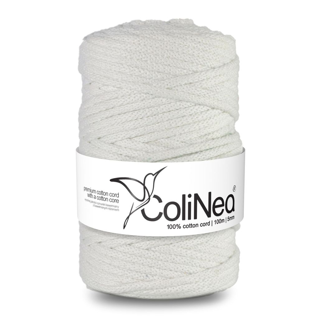 ColiNea, Baumwollkordel mit Baumwollkern, geflochten, 5mm, 100m, weiß