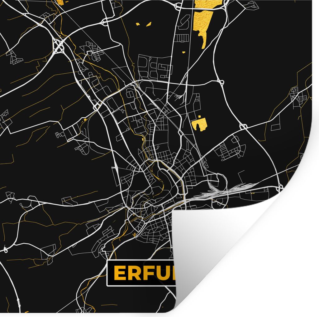 MuchoWow Wandtattoo Wandsticker Wandaufkleber Erfurt - Gold - Deutschland - Karte - Stadtplan 30x30 cm Selbstklebend und Repositionierbar - Repos...