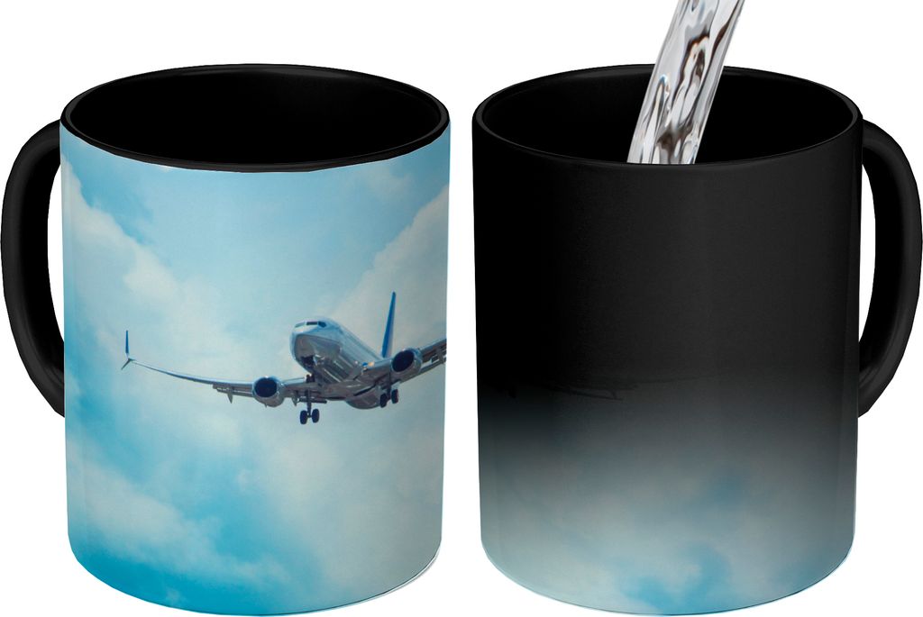 MuchoWow Zauber Tasse Zaubertasse Magic Ein Flugzeug in der Luft 350 ml Farbwechsel Becher Geschenk Geschenkidee - Magic-Tasse - Fototasse - Kera...
