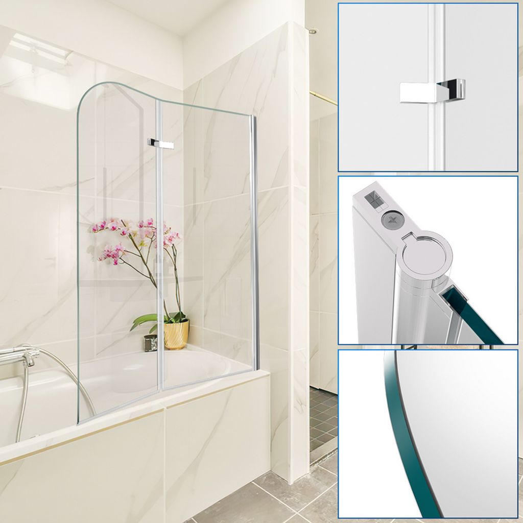 Clanmacy Badewannenaufsatz Faltwand Badewanne Duschabtrennung Duschwand aus 6mm NANO einfach-Reinigung Beschichtung 182° ESG Klar Glas 2-teilig fa...