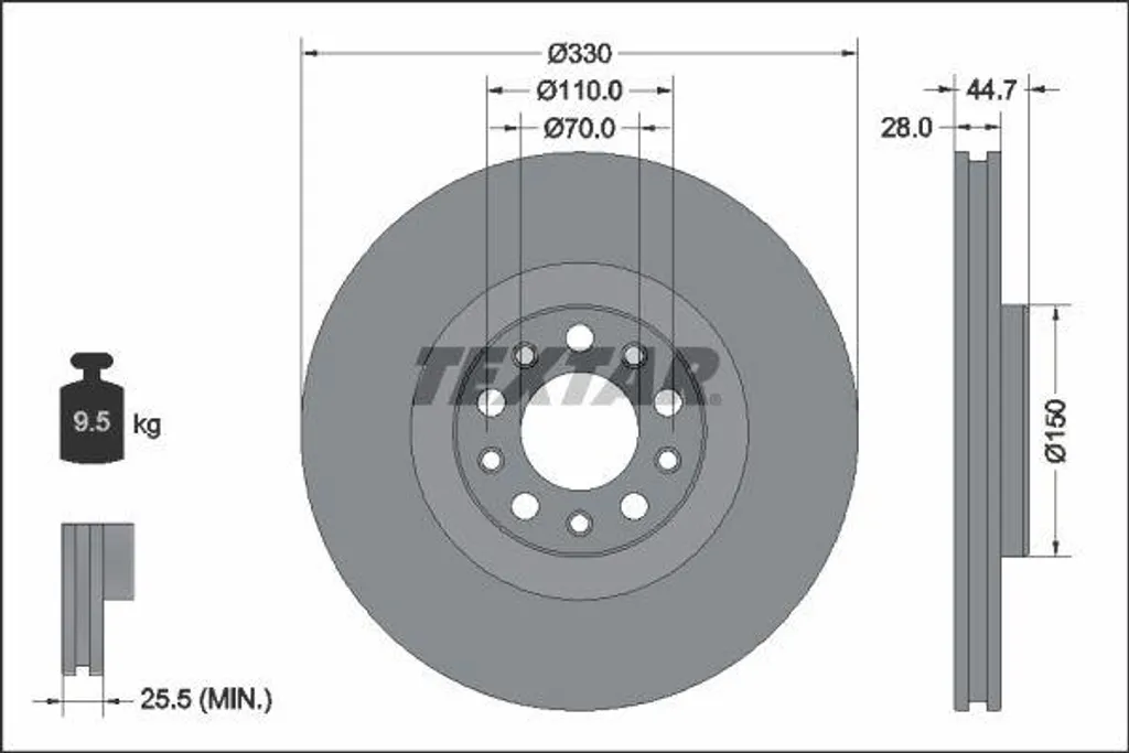 Disque de frein TEXTAR 92337905 pour Stelvio et Giulia OE 50532932