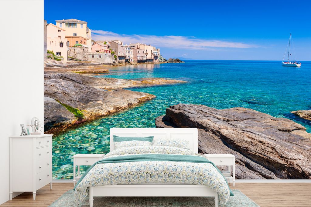 MuchoWow Fototapete für Wohnzimmer oder Schlafzimmer Wandtapete Vinyl Motivtapete Blauer Himmel auf Korsika - 390x260 cm - Papiertapete