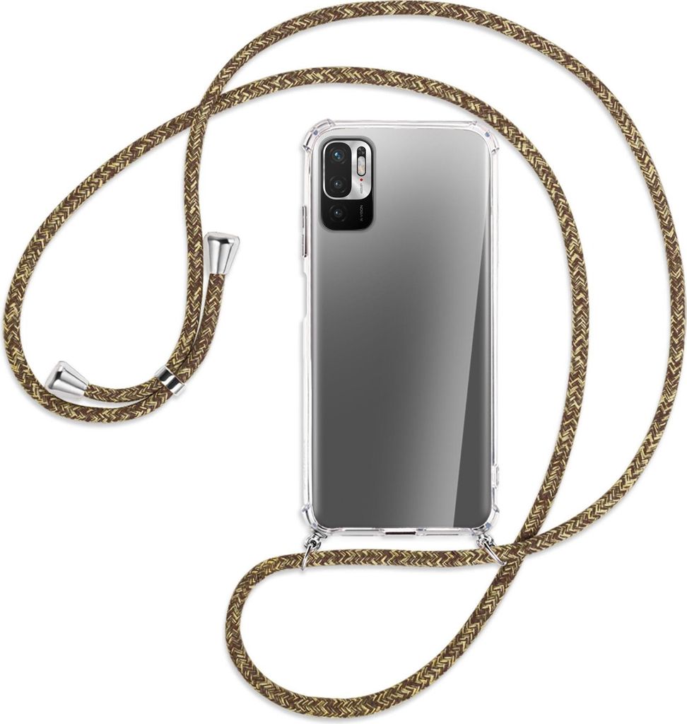 Handykette Backcover-Schutzhülle mit Band (Metall silberfarben) für Xiaomi Redmi Note 10 5G - braun+beige