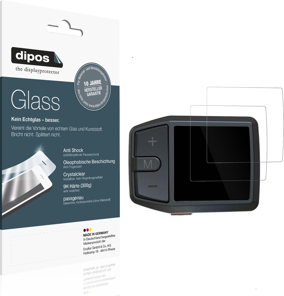 2x Schutzfolie für Bafang DZ41 - Anti-Shock 9H Folie dipos Glass Kunststoffglas