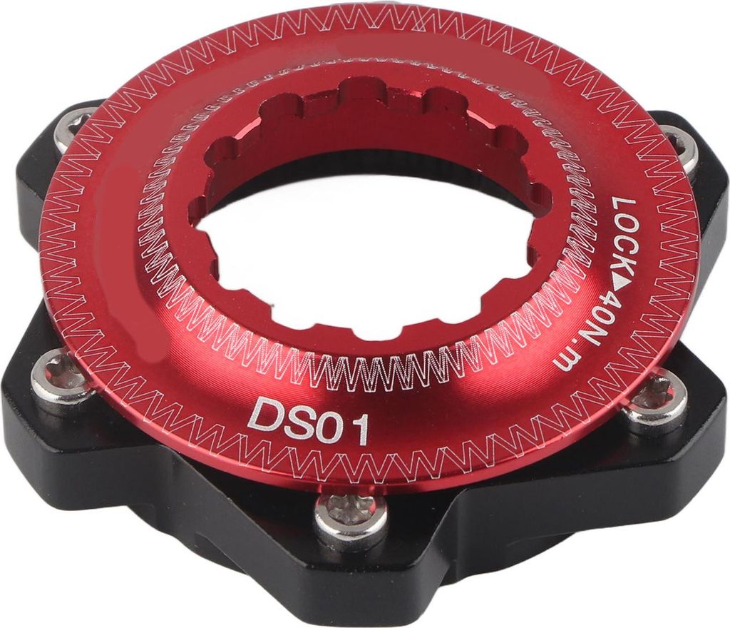 Centerlock zu 6-Loch Adapter rot/schwarz, Alu CNC – für MTB & Disc Bremse – 44mm – einfach zu montieren