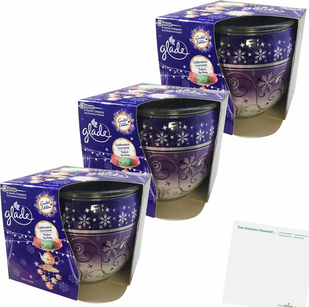 Glade Duftkerze Velvet Tea Party Kerze 3er Pack (3x120g Stück) + usy Block