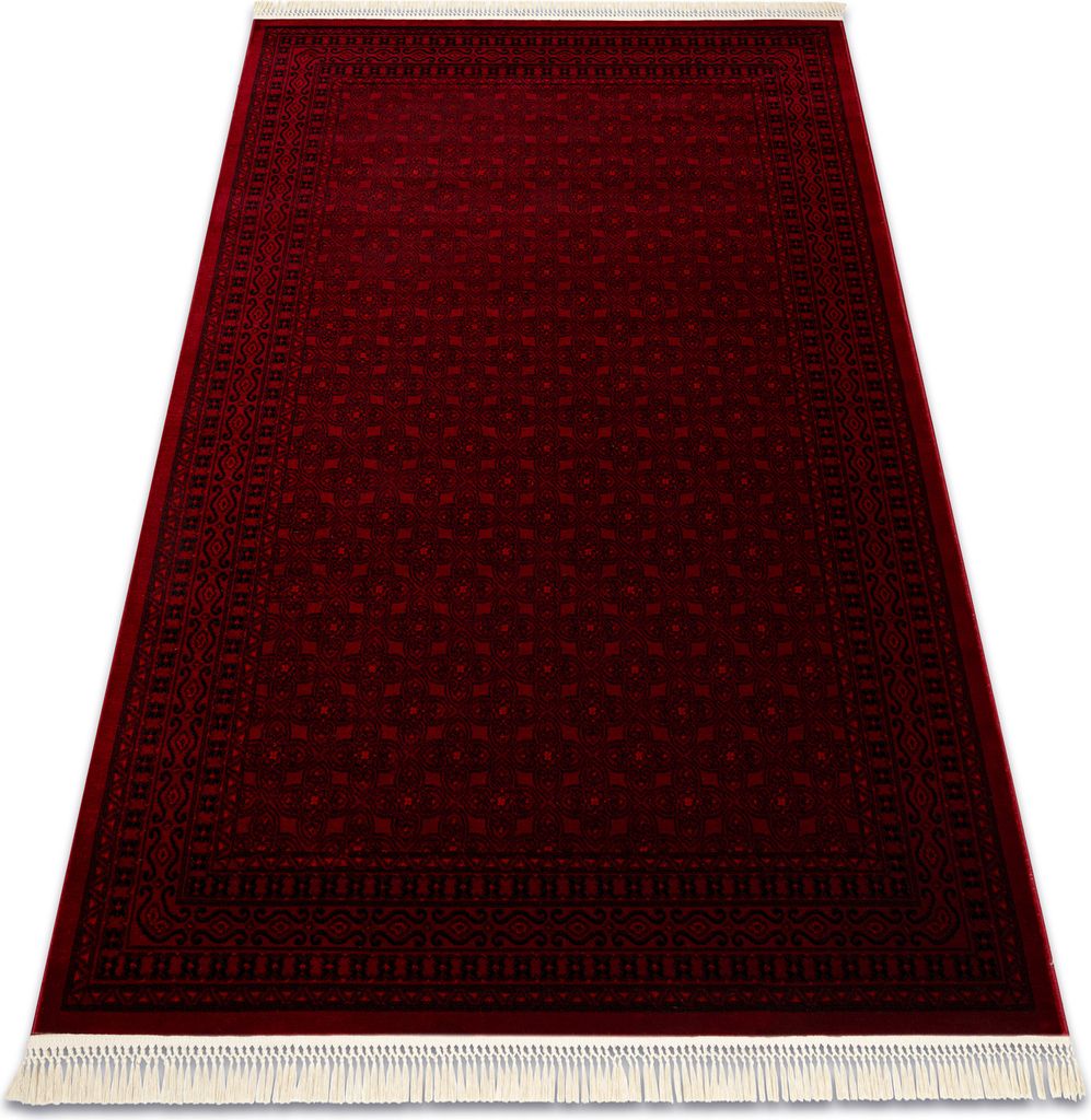 ORIENT 2958 Teppich burgund / schwarz Rahmen, klassisch, orientalisch, mit Fransen rot 100x200 cm
