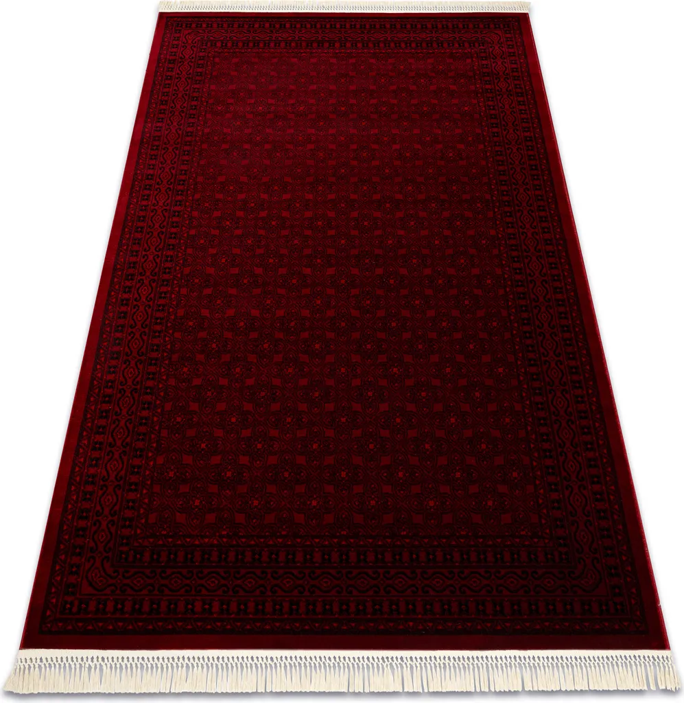 Tapis bordeaux à pompons rouges style oriental 150x230 cm cadre noir