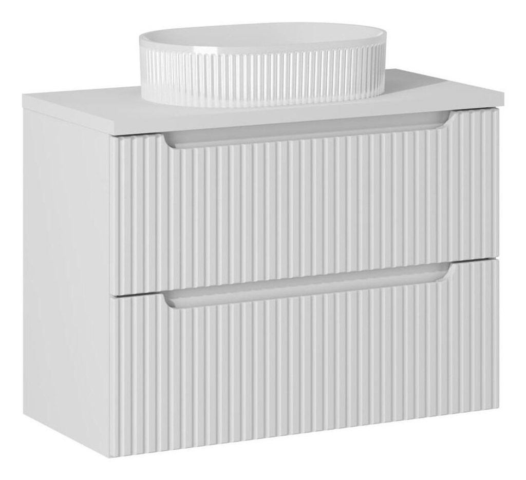 Badmöbel-Set Mit Arbeitsplatte (80 cm) Aufsatzwaschtischen & Unterschrank 2 Schubladen, Nova White N BM100 - Weiß/Matt