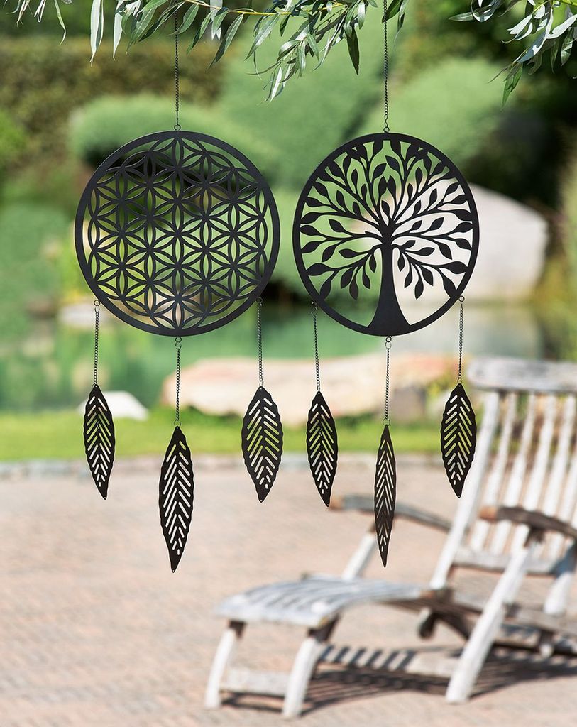 Gilde Metall Traumfänger "Lebenskreis" VE 2 so (BxHxL) 35 cm x 106 cm x cm schwarz, Lebensblume+Lebensbaum, 3"Federn" Sie kaufen hier immer ein S...