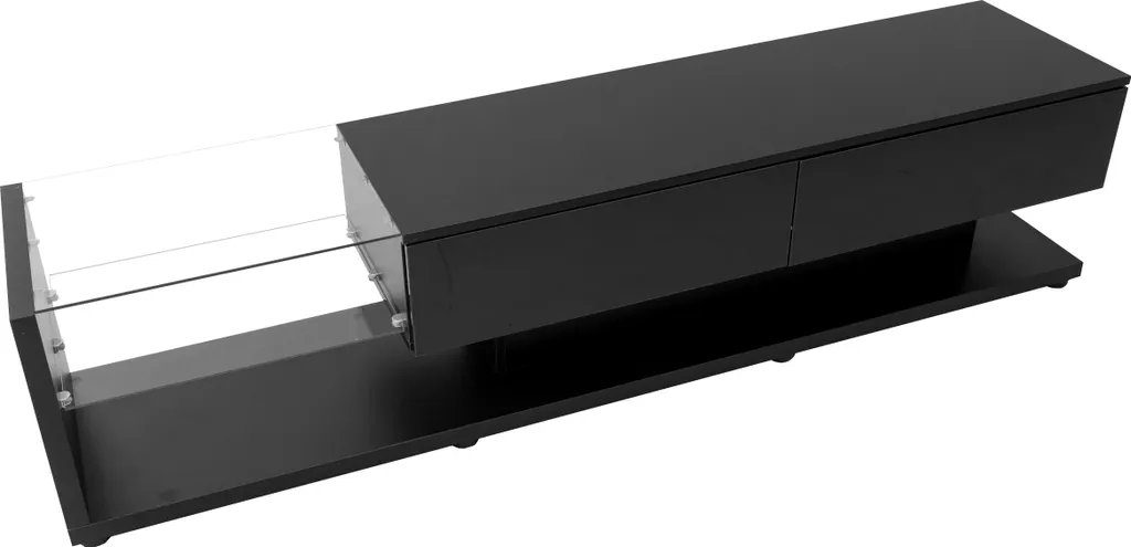 Meuble TV lowboard Fortuna Lai brillant noir et bois avec LED