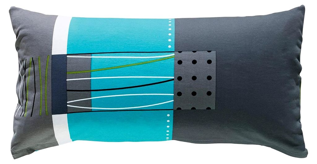Zusätzlicher Kissenbezug, Kissenhülle Mako-Jersey grün-blau-grau Größe 40x80 cm - bügelfrei, einlaufsicher, mit praktischem Reißverschluss