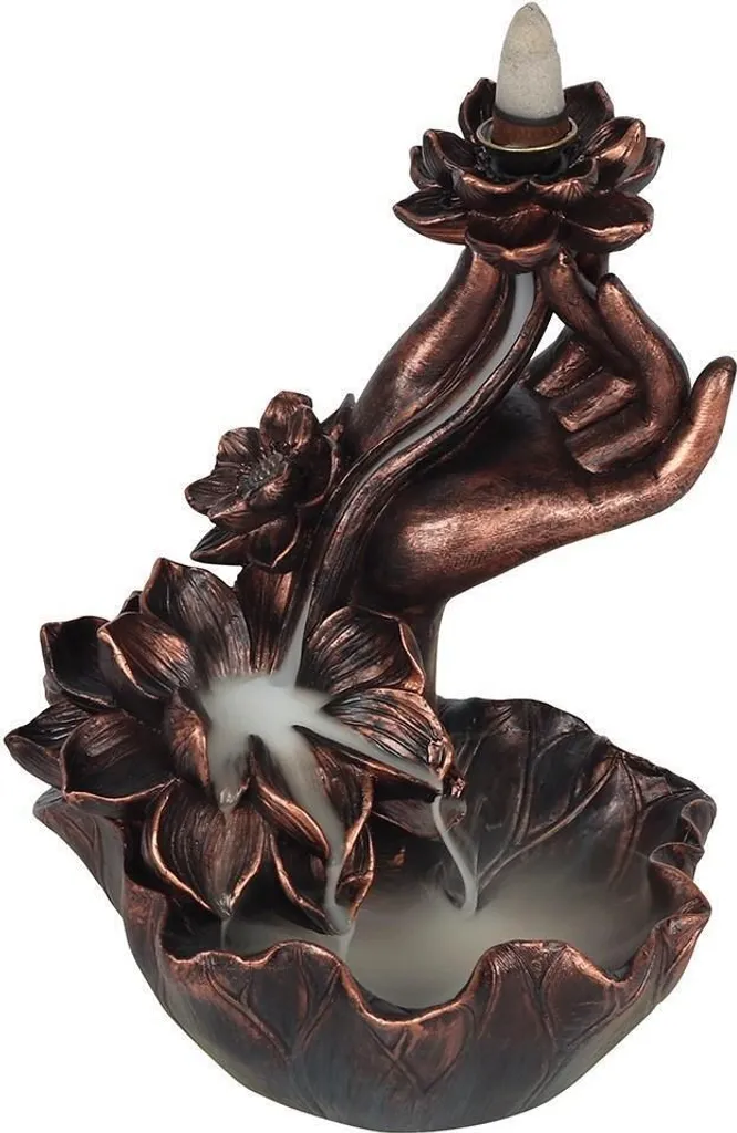 Brûleur d'encens cascade en forme de main et fleur marron - Style Zen
