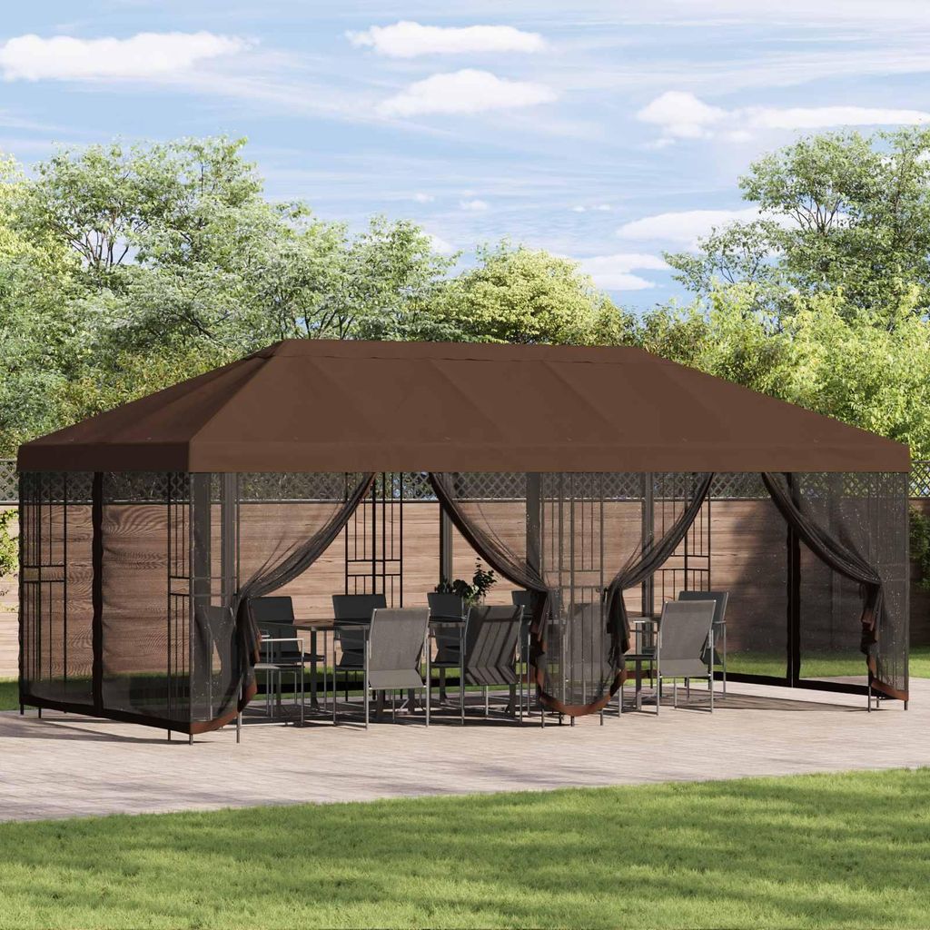 Möbel Pavillon mit Seitenwänden 6 x 3 m Braun Polyester und Stahl 190Pavillons & Partyzelte - Pavillons & Partyzelte c179