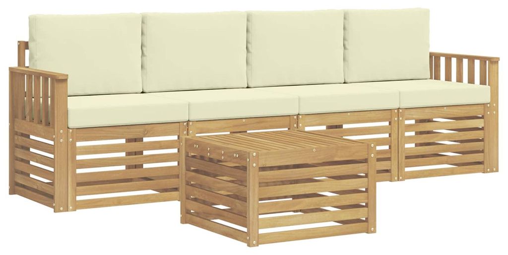 Outdoor-Sofagarnitur mit Kissen 5 pcs Weiß und Creme Polyester