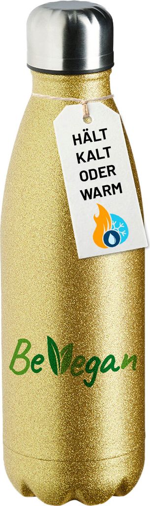 Huuraa Trinkflasche Be Vegan Blätter 500ml Gold Edelstahl Wasserflasche Trinkflasche Geschenkidee