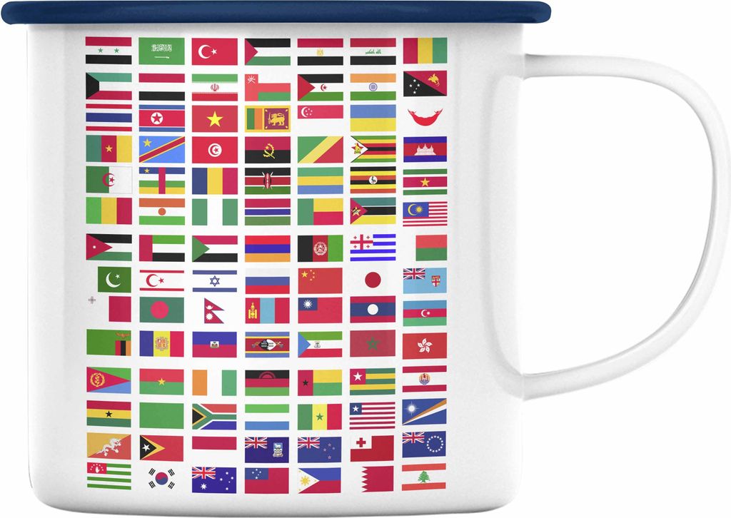 Trendation - Flaggen Der Welt Emaille Tasse Geschenk Reisen Weltreise Geschenkidee Flagge Jedes Land (Blau)