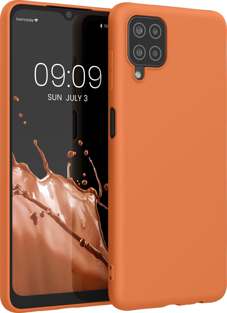 kwmobile Hülle kompatibel mit Samsung Galaxy A12 Hülle - weiches TPU Silikon Case - Cover geeignet für kabelloses Laden - Fruity Orange