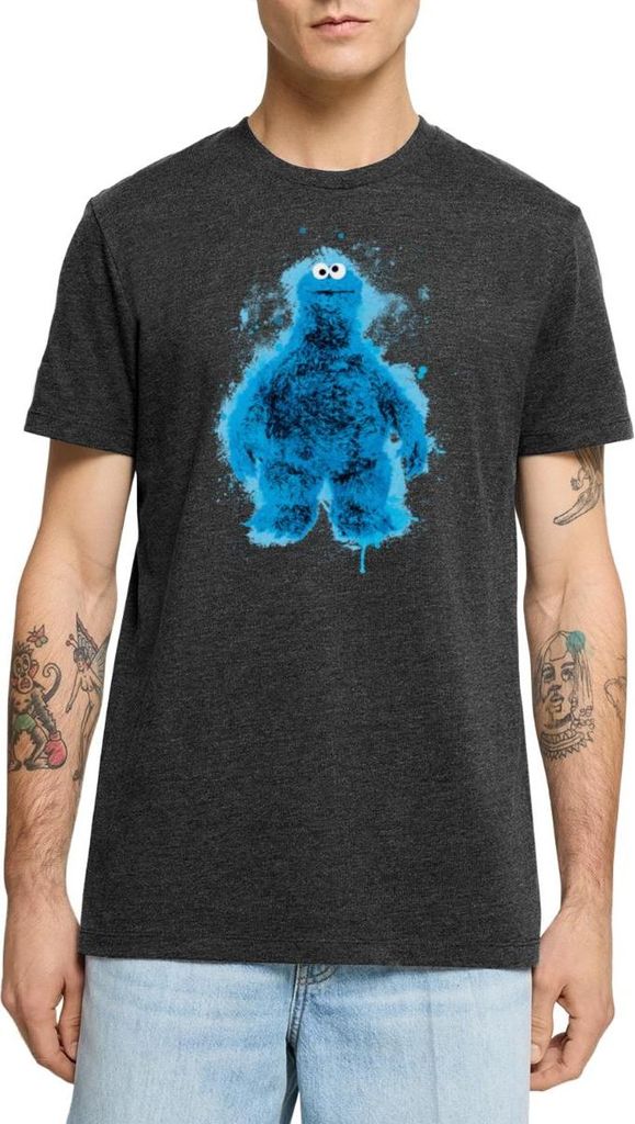 Spreadshirt Sesamstraße Krümelmonster Farbspritzer Männer Premium T-Shirt, 3XL, Anthrazit meliert