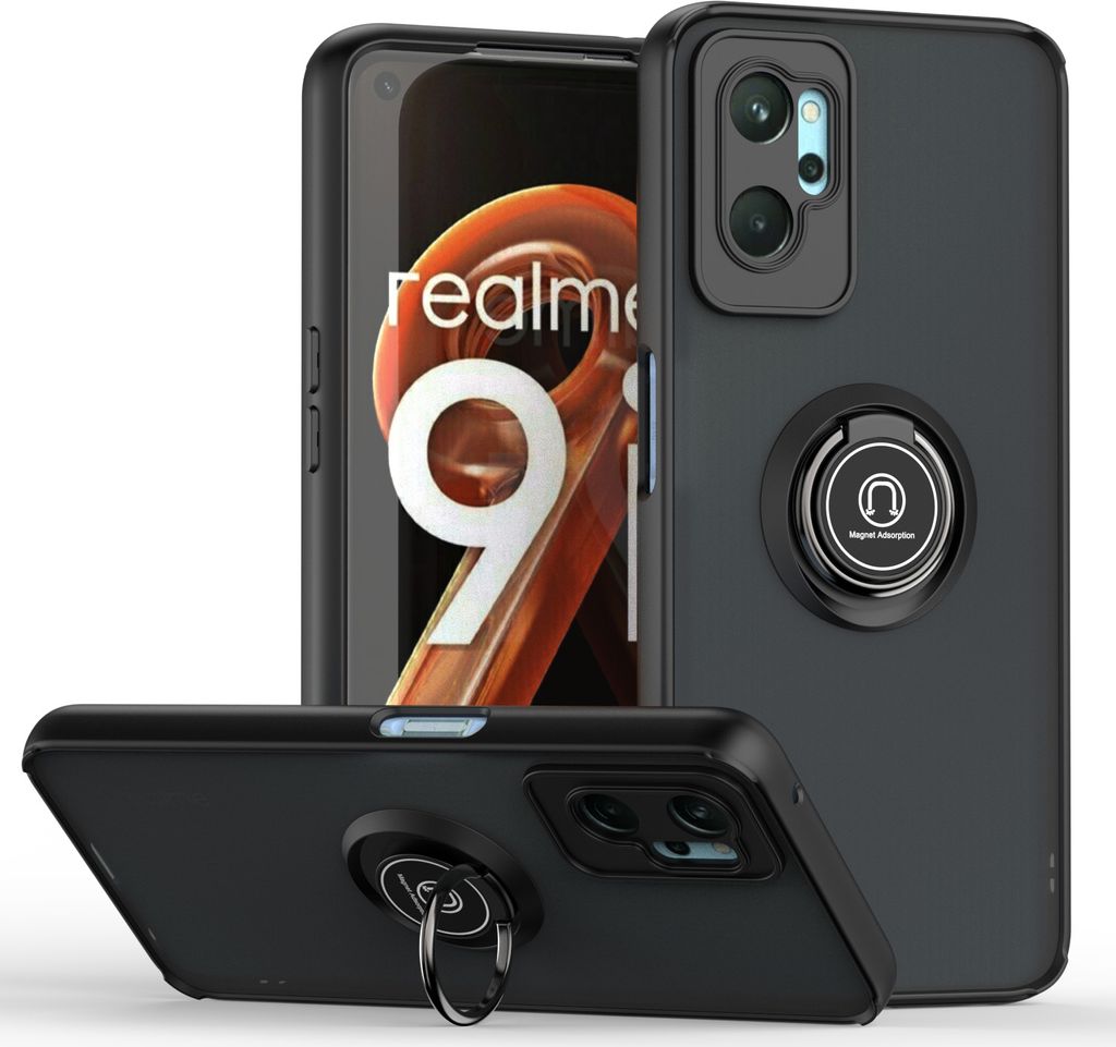 OPPO A36 Hülle, Ring Halter Ständer Matte Transluzent TPU Rahmen Stoßfest Schutzhülle für OPPO A36 Schwarz