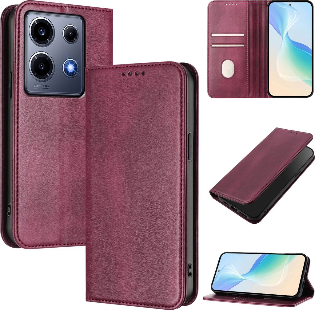 Handyhülle für Infinix Note 30 VIP, Vintage Leder RFID Schutz Kartenfach Standfunktion Magnetische Klapphülle Rot