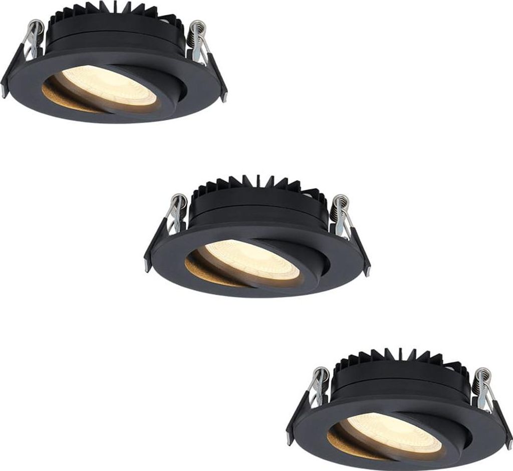 hoftronic LED Einbaustrahler 3x 6W 430lm 2700K Schwarz IP44 Schwenkbar Dimmbar