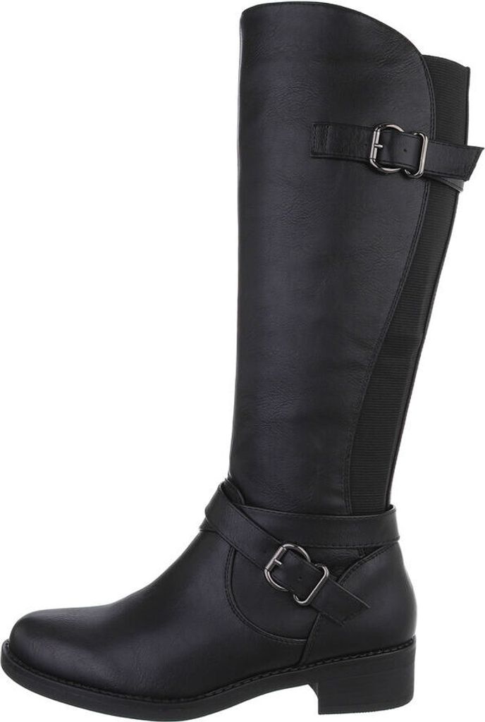 Ital-Design Damen Stiefel Leicht gefüttert Lederoptik, Synthetikoptik Flache Stiefel 85757807 Schwarz Gr. 36