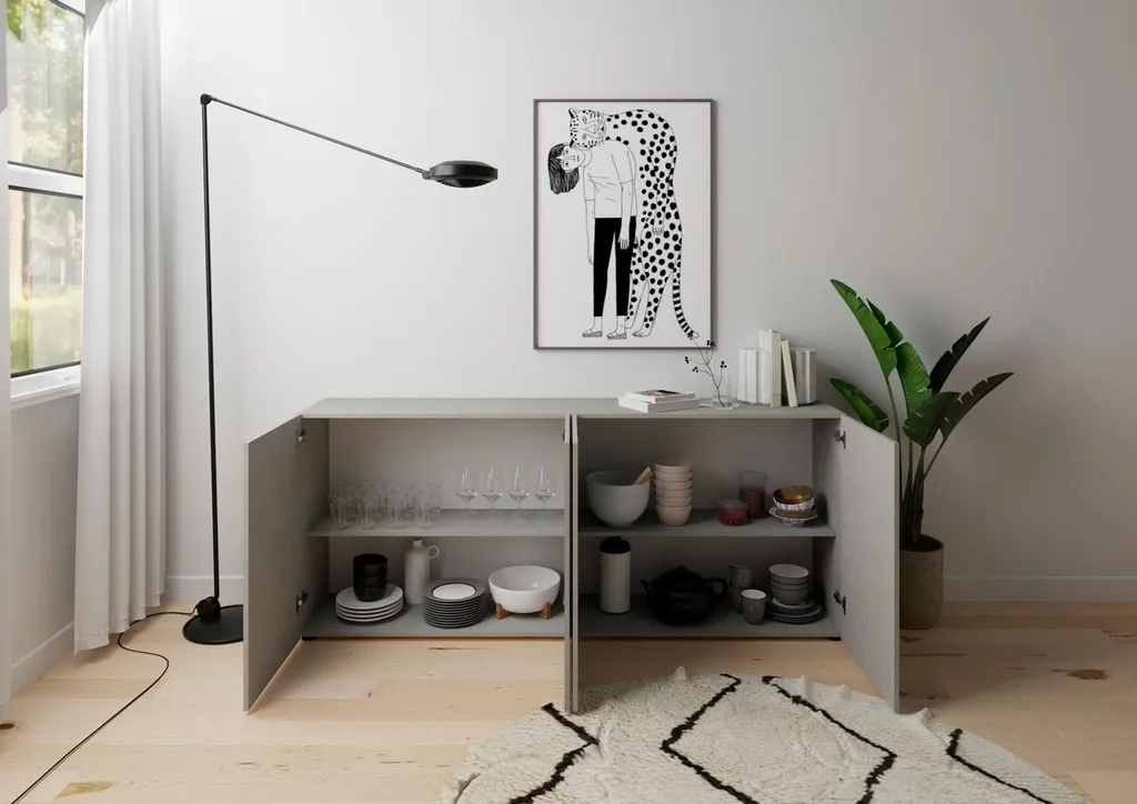 Grand bahut design Elios 200 cm cachemire avec 4 portes de rangement - 3