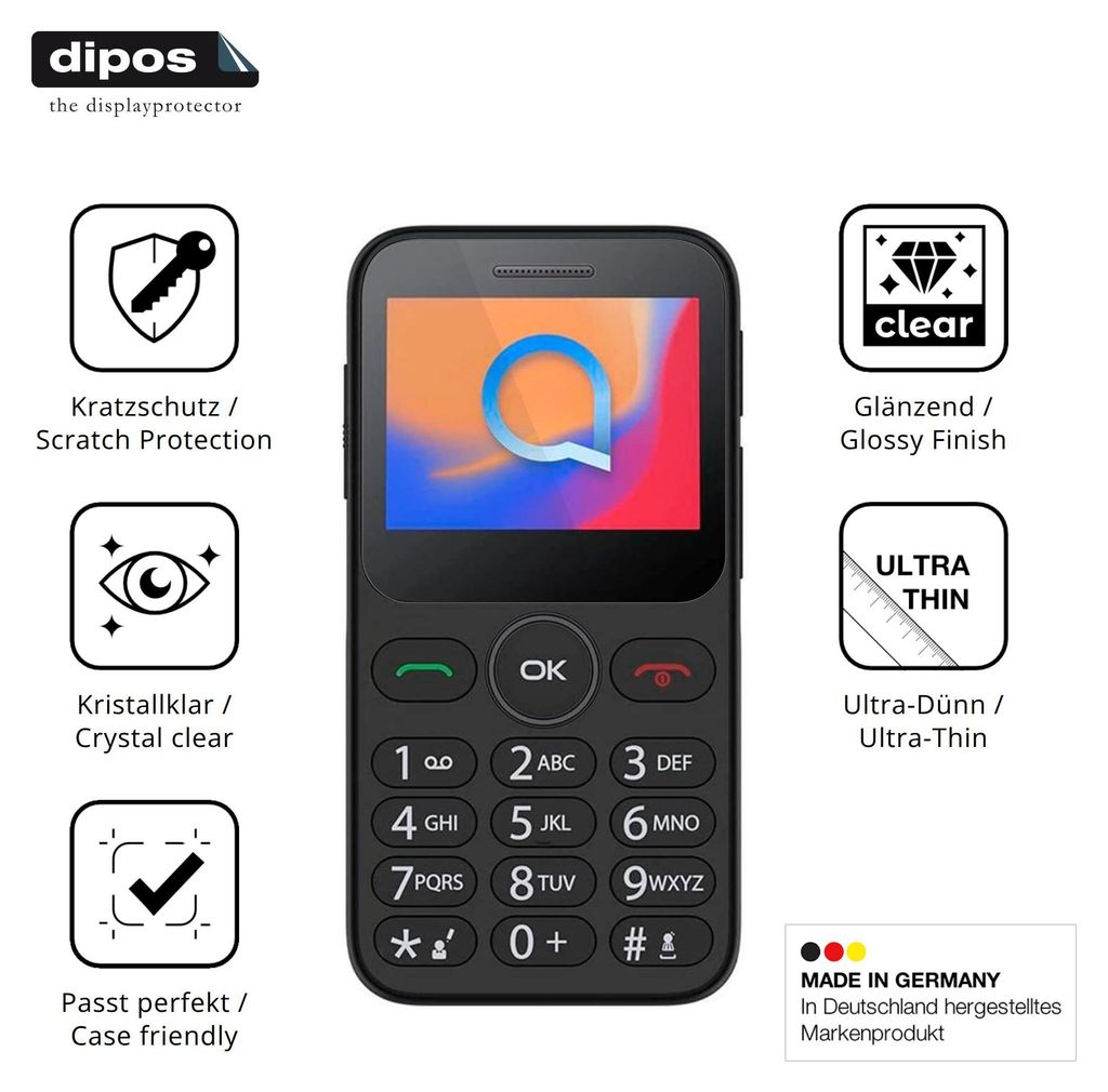 4x Schutzfolie für Alcatel 3085 klar Displayschutzfolie Folie Display Schutz dipos