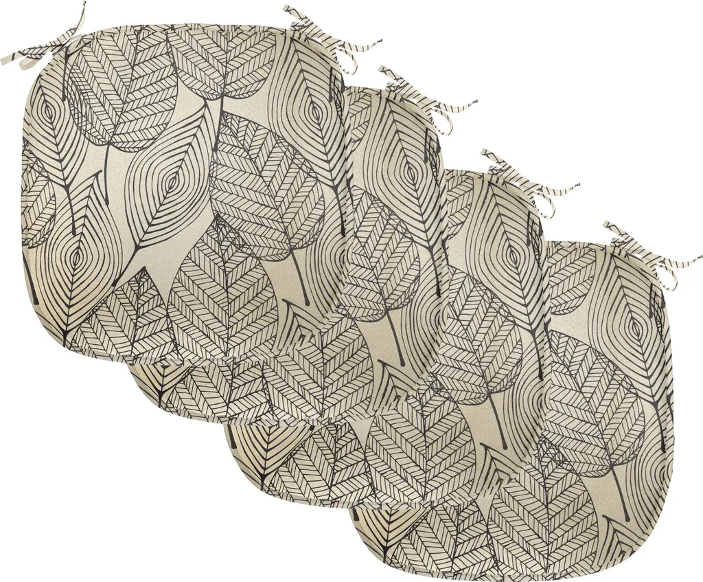 ABAKUHAUS Rivestimenti beige per sedie da sala da pranzo, motivo Autumn Leaves, cuscini decorativi impermeabili con cinturini per sedie da cucina, 40 cm x 40 cm, confezione da 4, nero beige