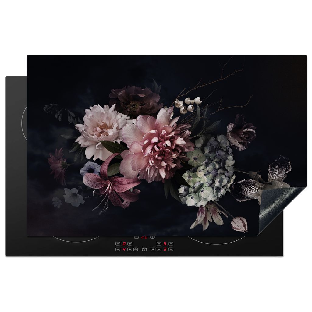 KitchenYeah Herdabdeckplatte Blumen - Vintage - Pastell - Rosa - Weiß , 80x52cm, Küche Deko, Glaskeramikkochfeld Herdabdeckung, Abdeckplatte f...