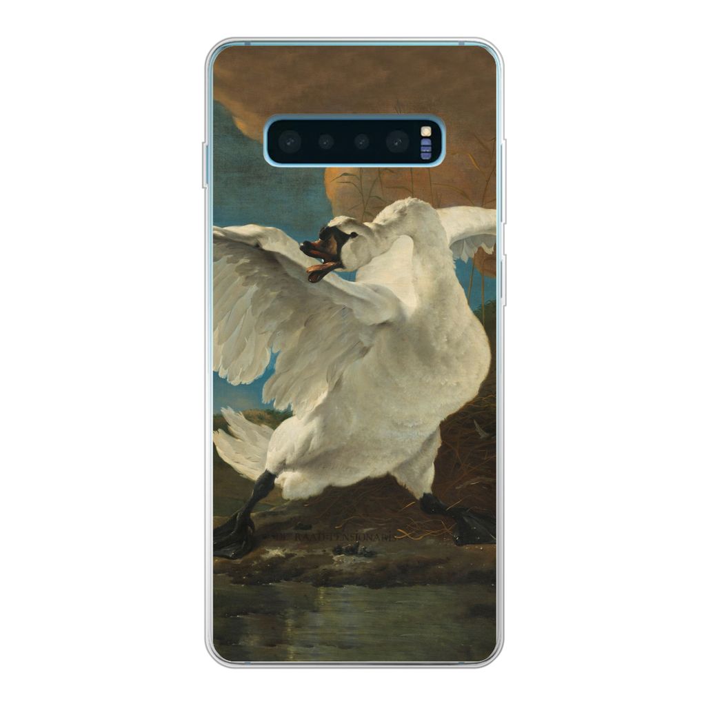 MuchoWow Handyhülle Schutzhülle Hülle für Samsung Galaxy S10 Plus Der bedrohte Schwan - Gemälde von Jan Asselijn Silikon Softcase Handy Hül...