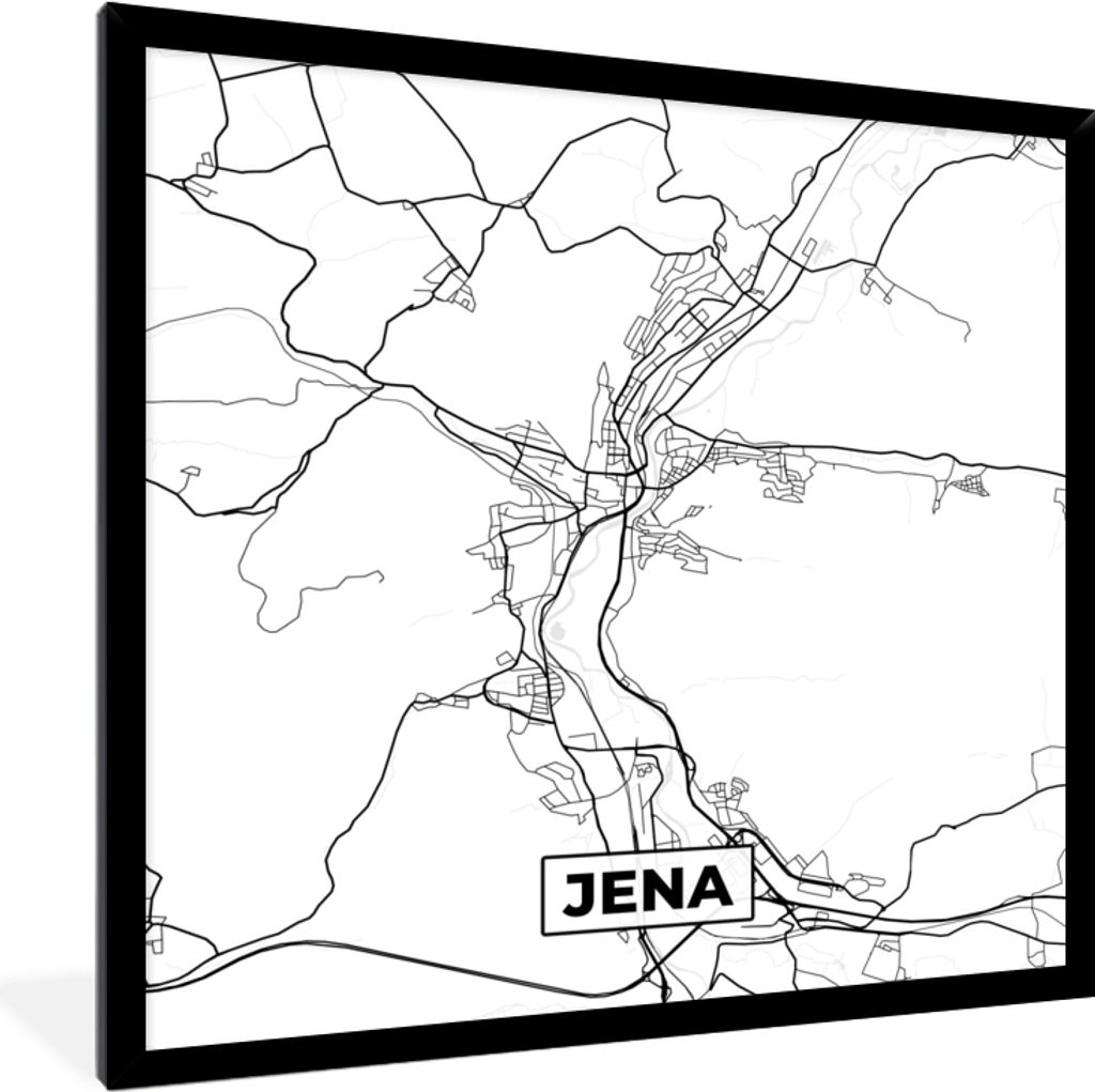 MuchoWow Gerahmtes Poster Jena - Karte - Stadtplan 40x40 cm - Poster mit Schwarzem Bilderrahmen Wandposter Rahmen Foto Bilder - Mit Rahmen - Wand...