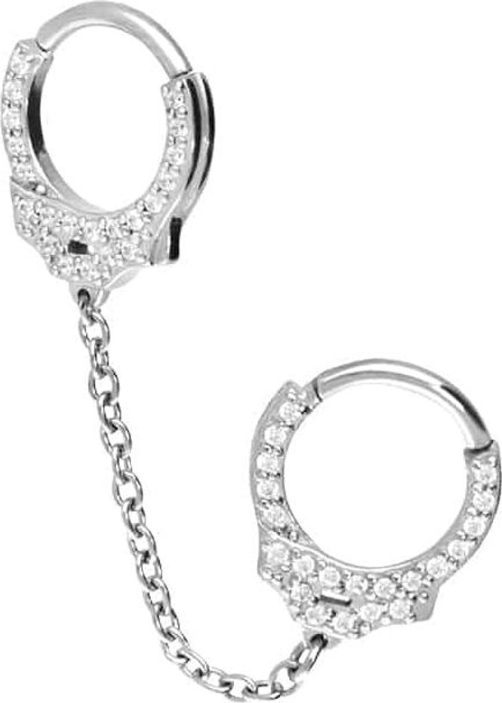 Ohrpiercing, Nasenpiercing, Septum Piercing Chirurgenstahl Segmentring Clicker KRISTALLHANDSCHELLEN Silber Kurze Kette (21 mm)