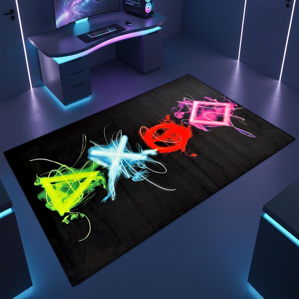 Gaming Teppich mit neonfarbigen Symbolen Größe - 80 x 150 cm