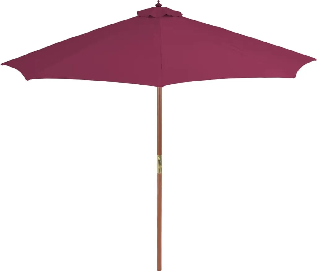 Grand parasol de jardin circulaire 300 cm bordeaux et bois naturel